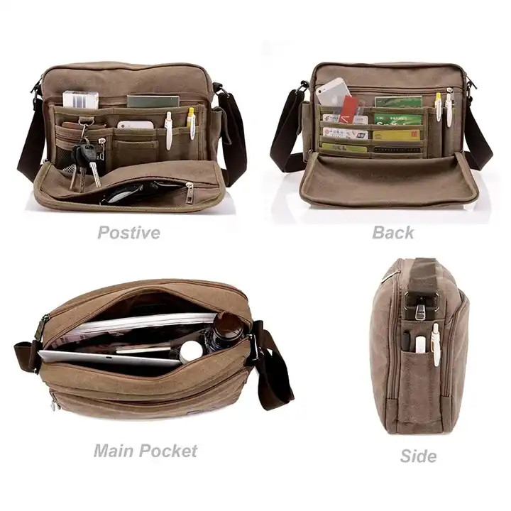 Draagbare Canvas Offset Print Crossbody Messenger Bag Vrouwen 13,8 X 4 X 10,8 inch
