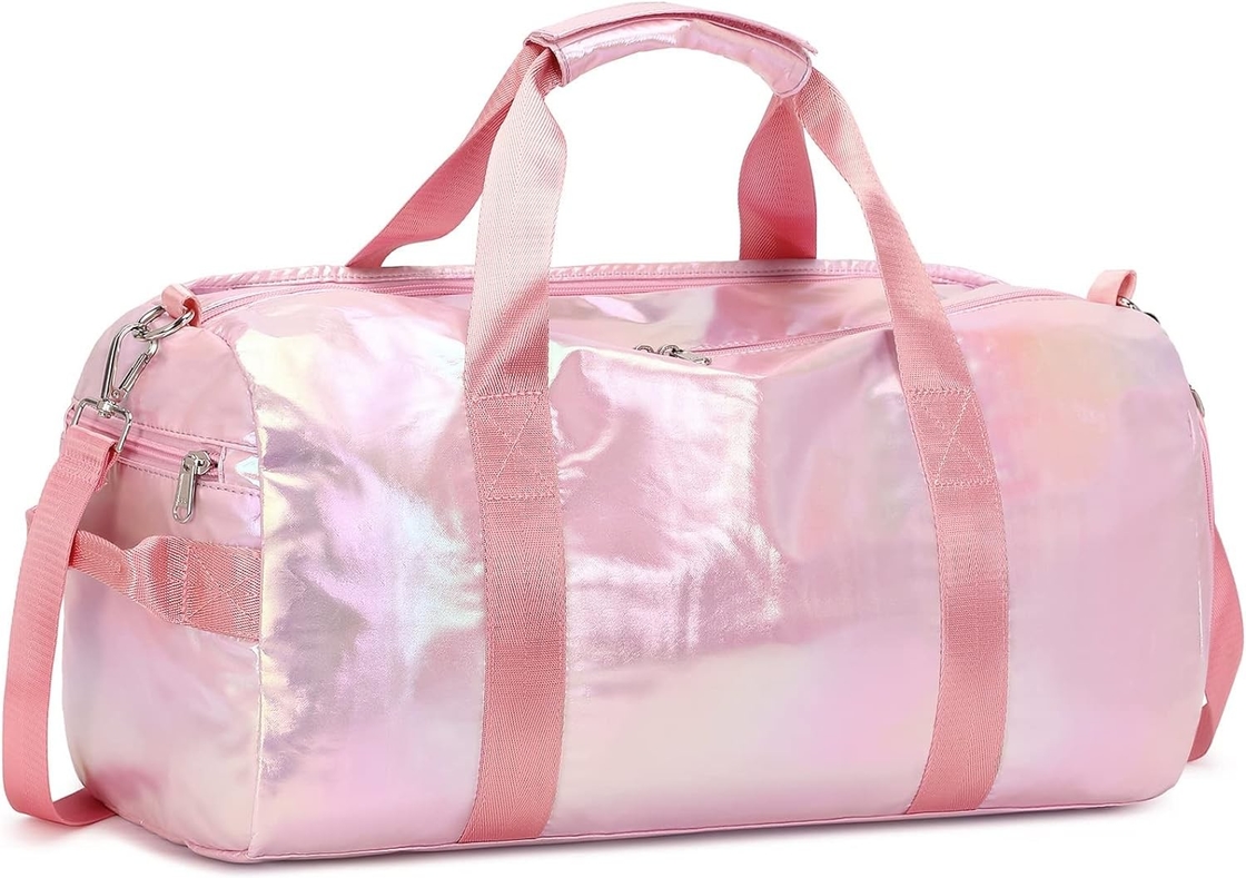 Waterbestendige polyester metalen roze kleur Overnight Weekender Gym Danstas met natte zak