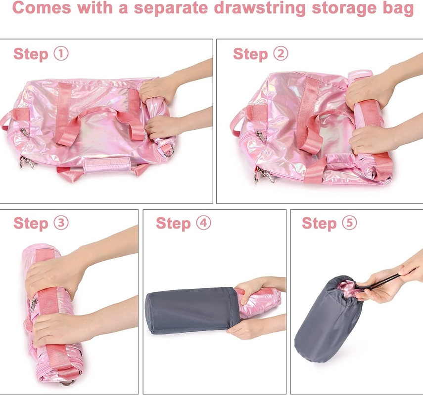 Waterbestendige polyester metalen roze kleur Overnight Weekender Gym Danstas met natte zak