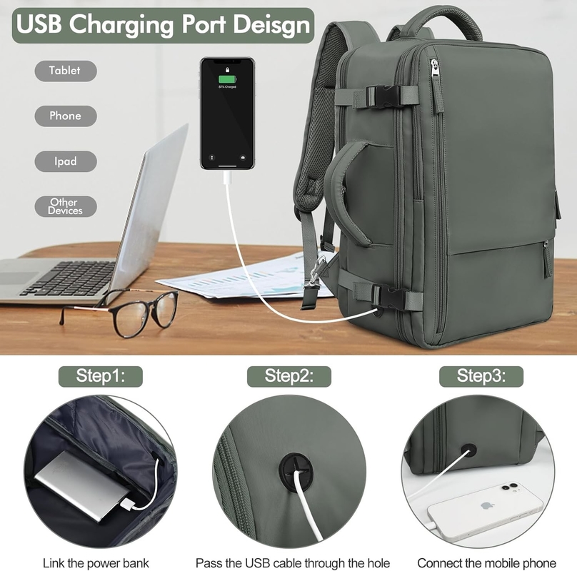 Casual Carry On Bagage Bag Olijfolie Groen Duffel Reistas Met USB-oplaadpoort