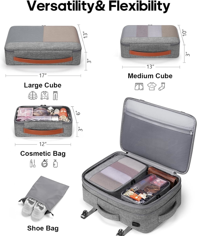 42L Transportbagage Vlucht Goedgekeurde Uitbreidbare Verborgen Schouderbanden Weekender Reistas met Packing Cubes