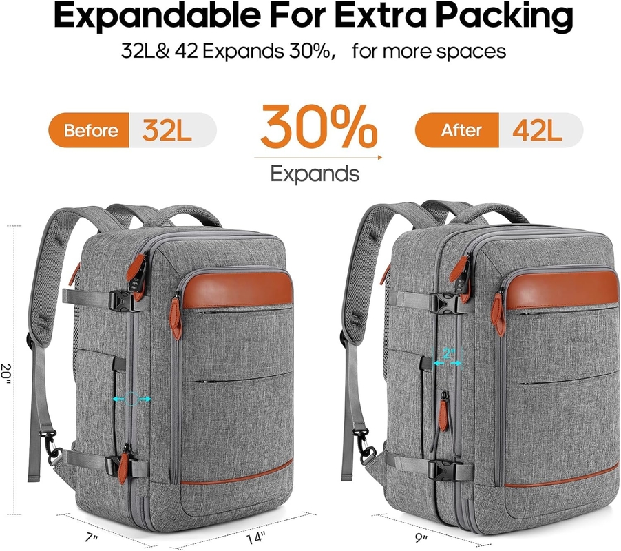 42L Transportbagage Vlucht Goedgekeurde Uitbreidbare Verborgen Schouderbanden Weekender Reistas met Packing Cubes