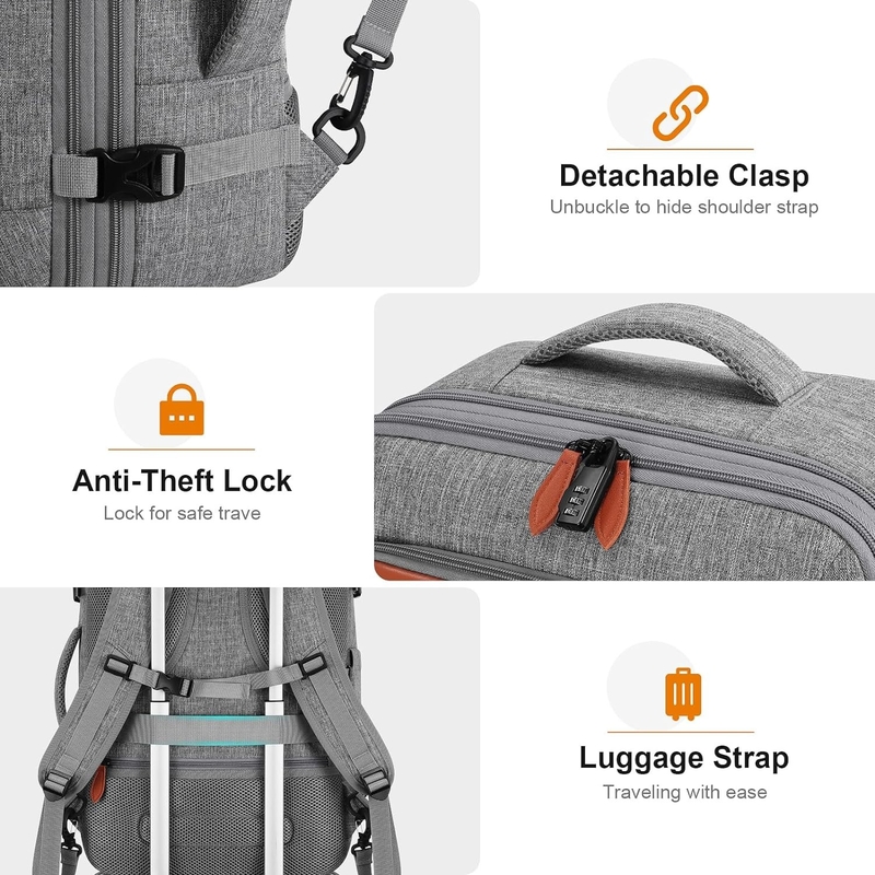 42L Transportbagage Vlucht Goedgekeurde Uitbreidbare Verborgen Schouderbanden Weekender Reistas met Packing Cubes