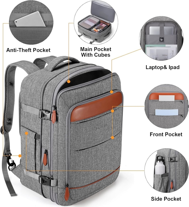42L Transportbagage Vlucht Goedgekeurde Uitbreidbare Verborgen Schouderbanden Weekender Reistas met Packing Cubes