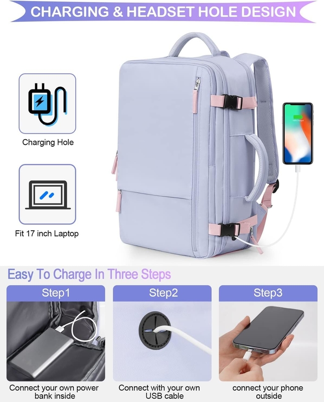 Purper 17,3 inch Laptop Airline goedgekeurd Draag bagage als persoonlijke spullen Weekender Wandelen Reistas voor vrouwen