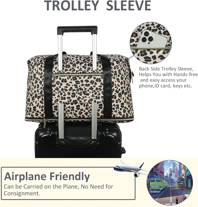 Leopard Uitbreidbare Grote Weekender Overnight Waterdicht Draagbaar op de schouder Tote Reistas ith Toilettentas