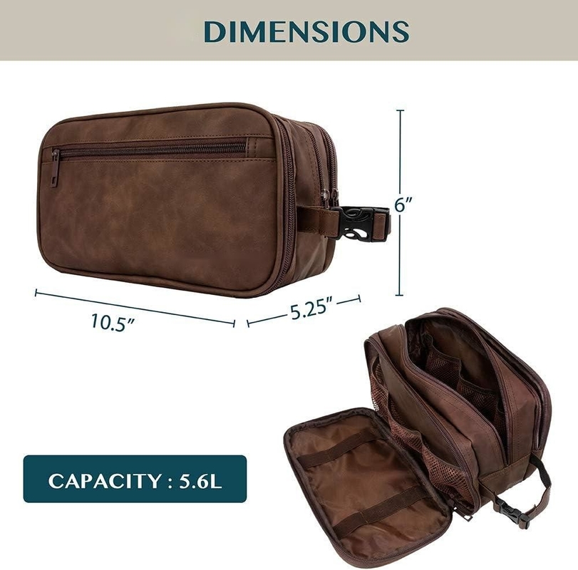 Donkerbruine waterbestendige Dopp Kit PU Lederen scheerzak Organisator Reistas voor accessoires Cosmetische hygiëne