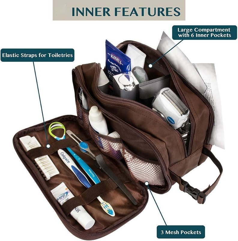 Donkerbruine waterbestendige Dopp Kit PU Lederen scheerzak Organisator Reistas voor accessoires Cosmetische hygiëne