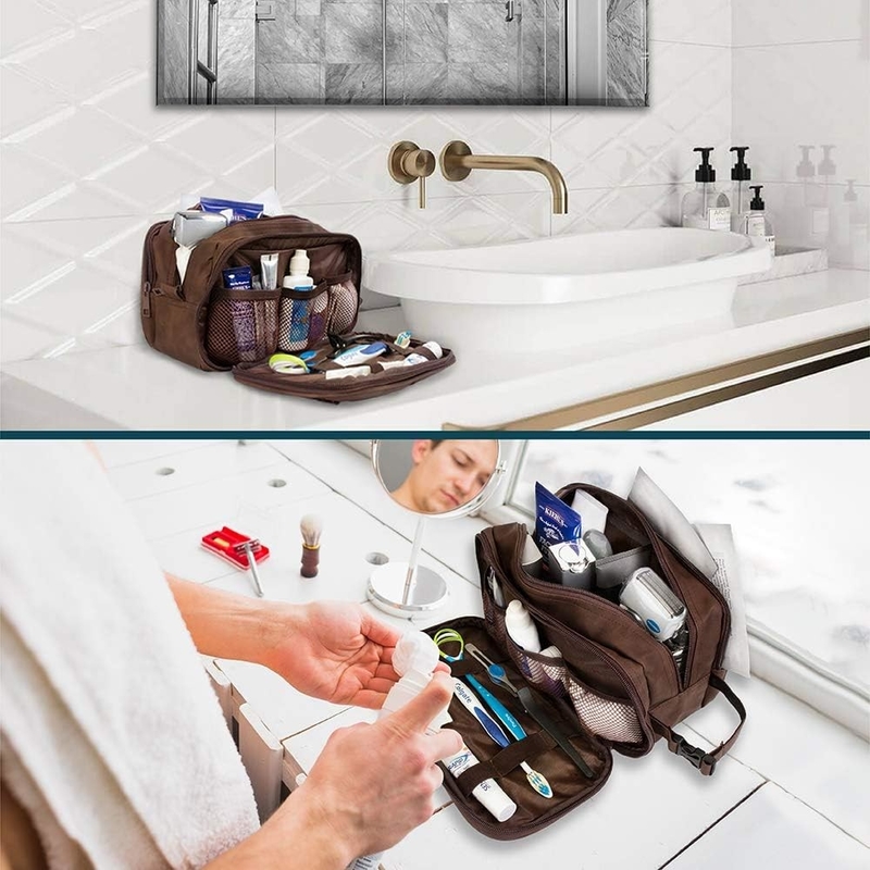 Donkerbruine waterbestendige Dopp Kit PU Lederen scheerzak Organisator Reistas voor accessoires Cosmetische hygiëne