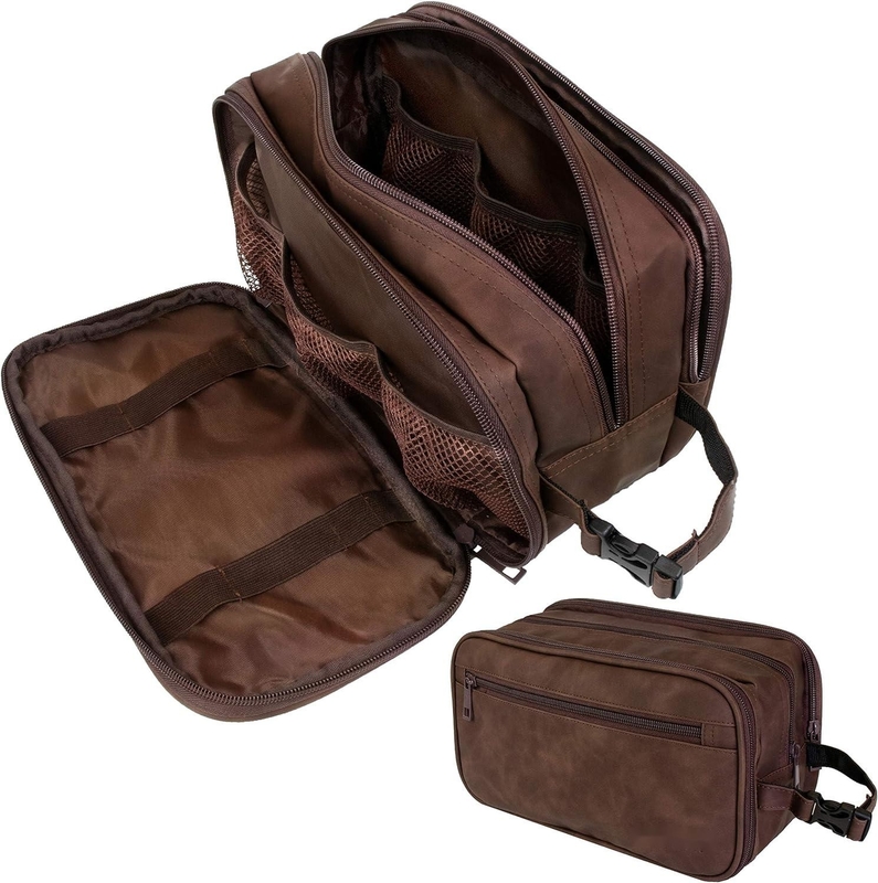 Donkerbruine waterbestendige Dopp Kit PU Lederen scheerzak Organisator Reistas voor accessoires Cosmetische hygiëne