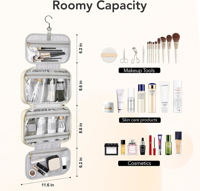 Waterdicht roomwit toiletgoed hangend make-up cosmetische organisator reistas voor full size toiletgoed accessoire