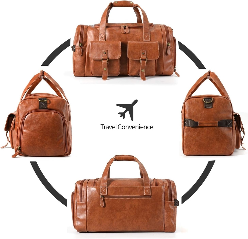 Grote bruine PU leder draagbare weekender overnachting sport yoga gym Custom reistas met schoenenzak