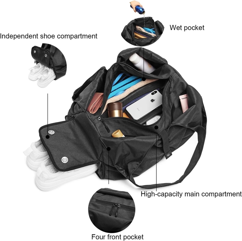Polyester Zwarte Yoga Gym Sport Duffel Reistas Met natte droge opslagzakken