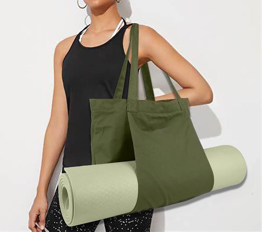 Grote Duurzame Groene Kleur Katoen Sport Duffel Bag Met Schoenen Compartiment Pocket