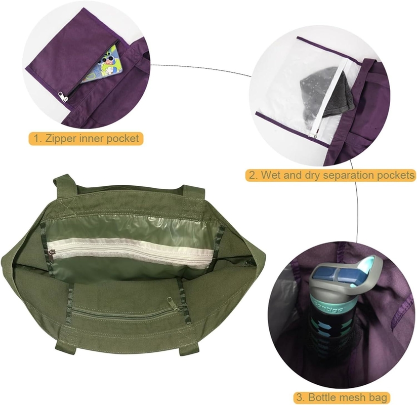 Grote Duurzame Groene Kleur Katoen Sport Duffel Bag Met Schoenen Compartiment Pocket