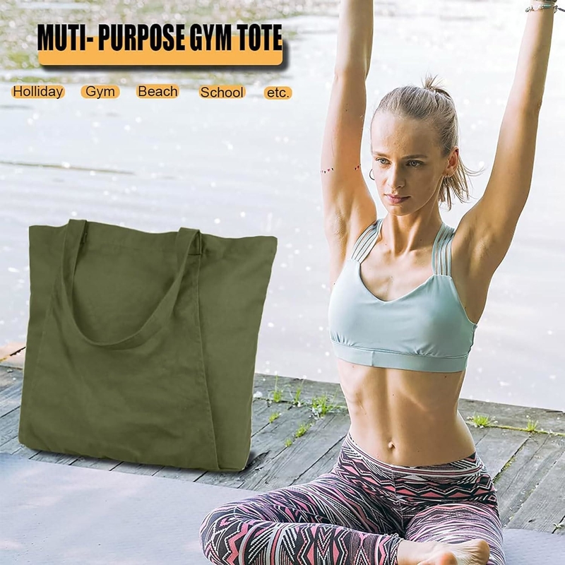 Grote Duurzame Groene Kleur Katoen Sport Duffel Bag Met Schoenen Compartiment Pocket