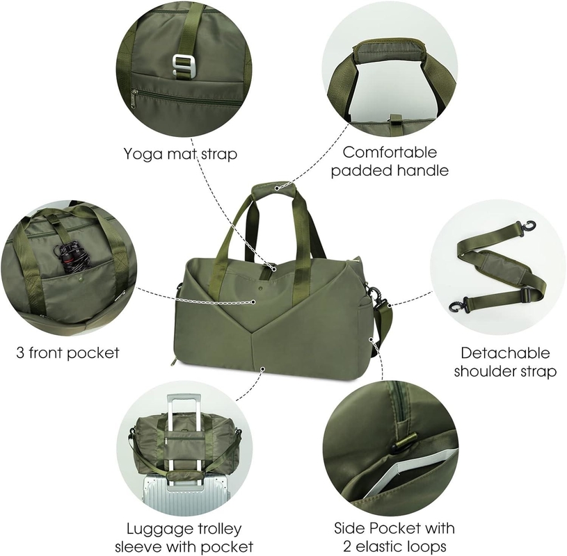 Groene Draagbare Overnight Weekender Bag Gym Duffel Bag Met Wet Pocket Schoenen Compartiment