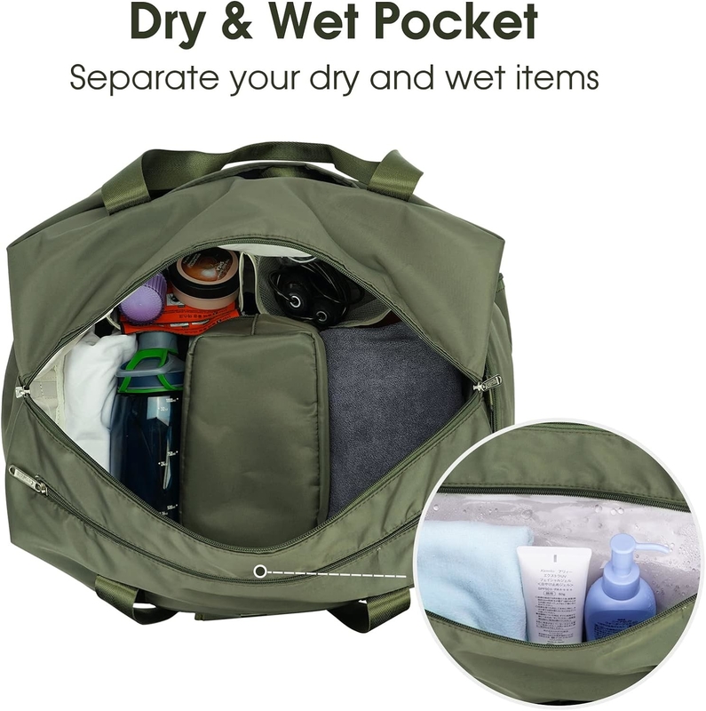 Groene Draagbare Overnight Weekender Bag Gym Duffel Bag Met Wet Pocket Schoenen Compartiment
