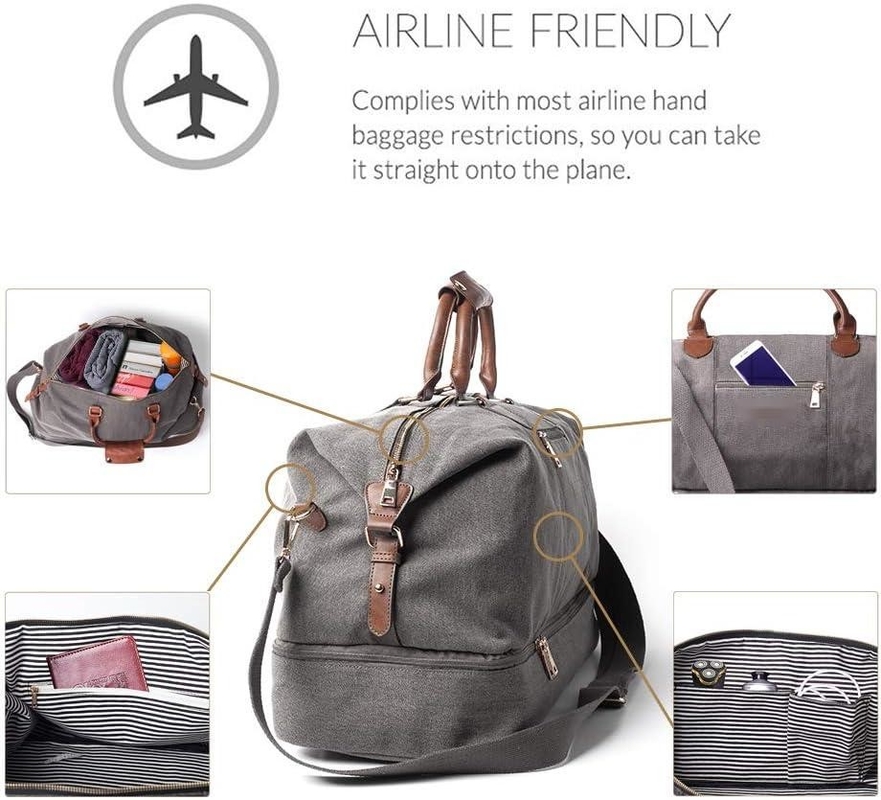 Grote capaciteit Canvas Carry On Duffel Tote Weekender Overnight Travel Bag Met Schoenzak