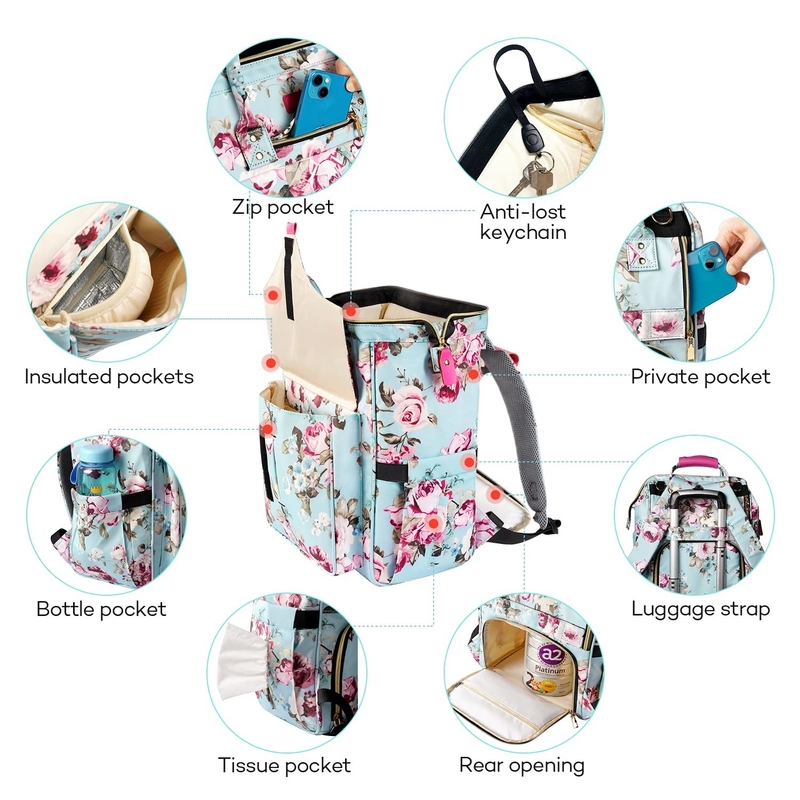 Grote capaciteit waterdichte duurzame multifunctie Nappy Custom Travel luiertas voor mama en papa