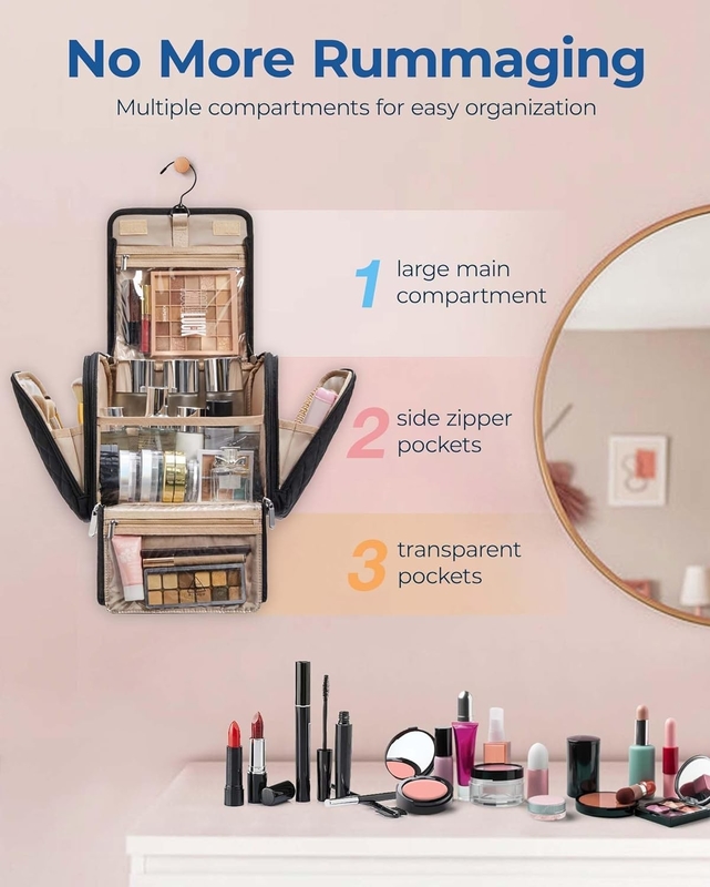 Draagbare cosmetische grote capaciteit deur kamer essentieel aangepaste reistas met hangende haak