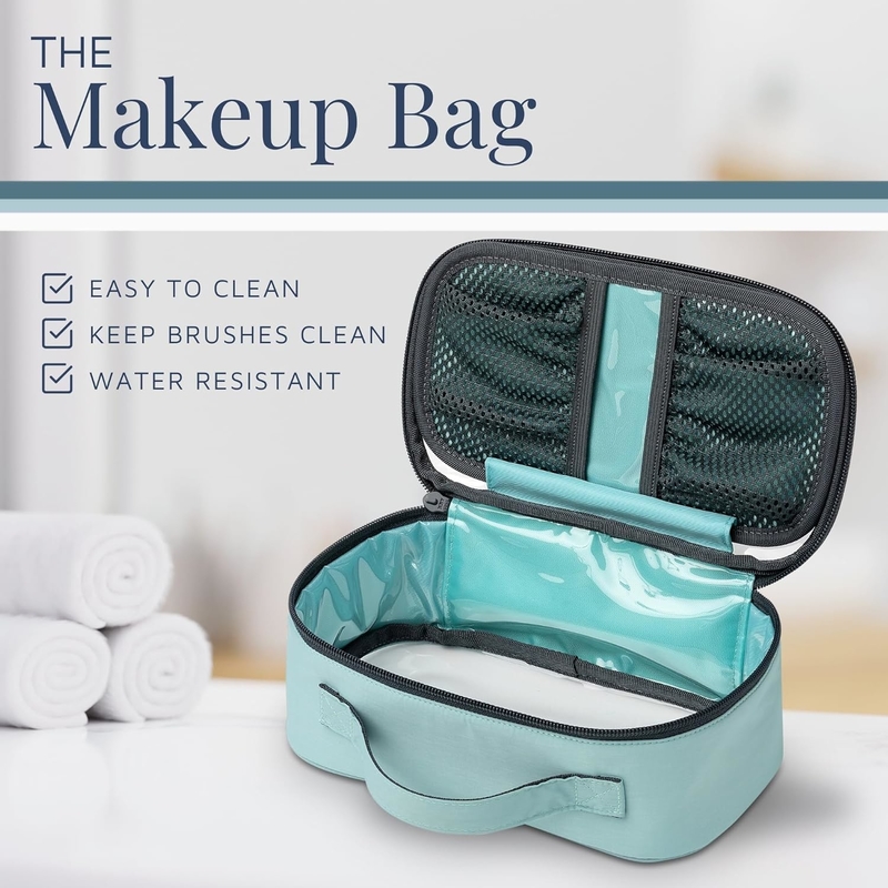 Ultralichte accessoire hangende organisator tas Dusty Teal make-up aangepaste reistas met borstelhouder
