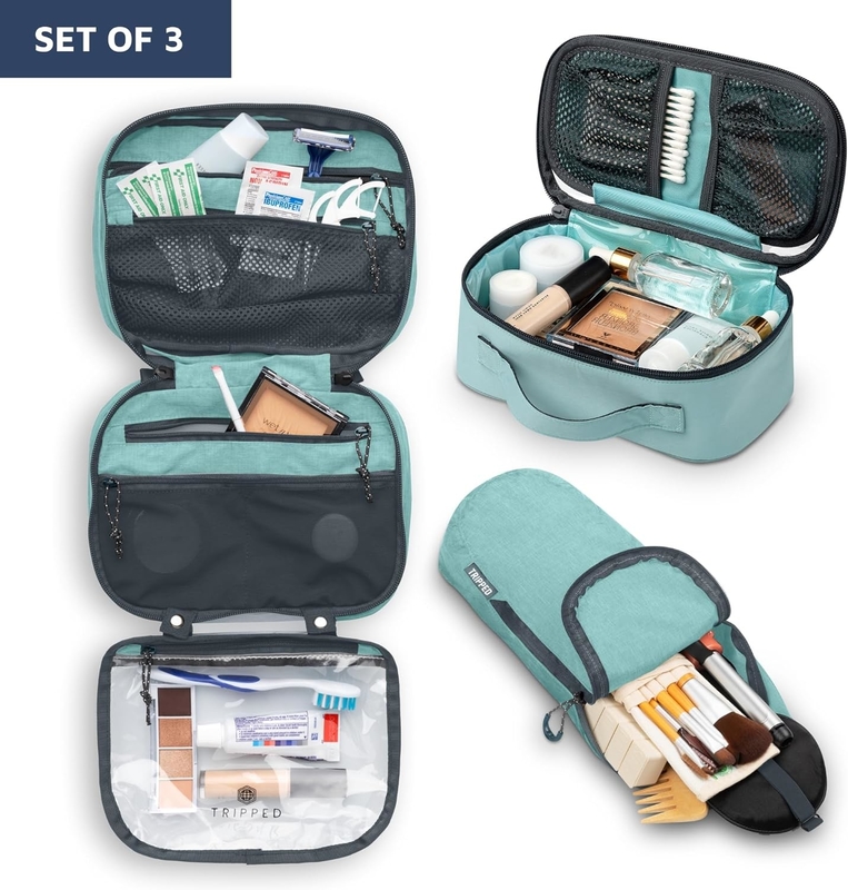 Ultralichte accessoire hangende organisator tas Dusty Teal make-up aangepaste reistas met borstelhouder