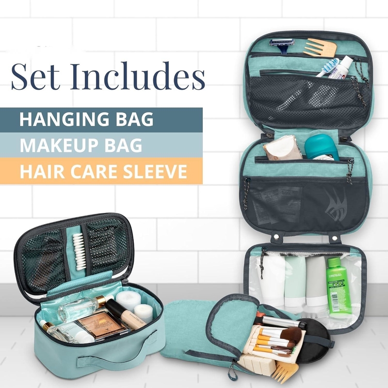 Ultralichte accessoire hangende organisator tas Dusty Teal make-up aangepaste reistas met borstelhouder