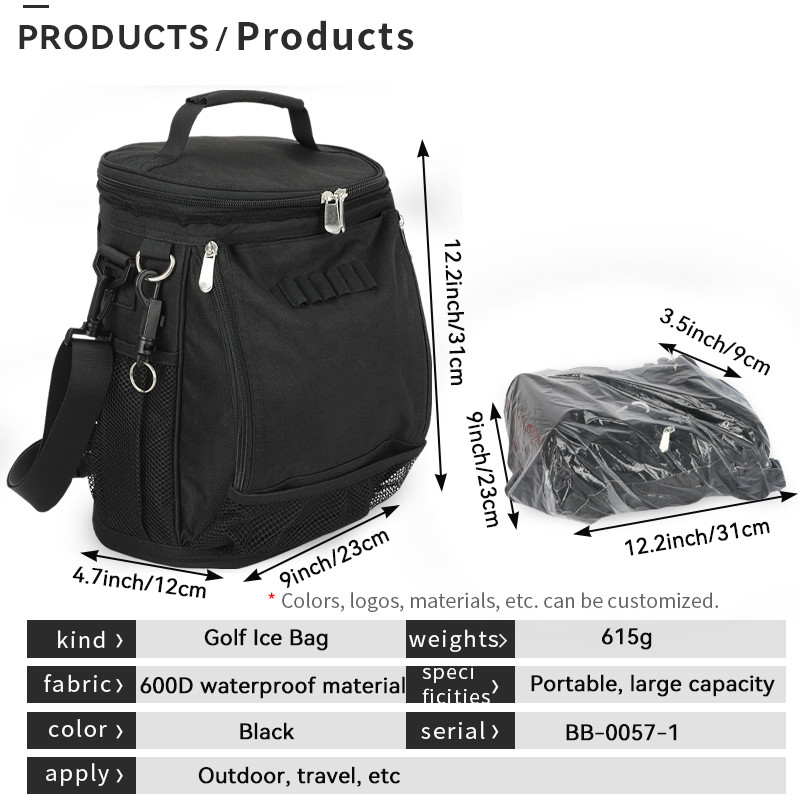 Zwarte grote capaciteit Unisex 10 blikje Geïsoleerde golf Custom Travel Cooler Bag met schouderband