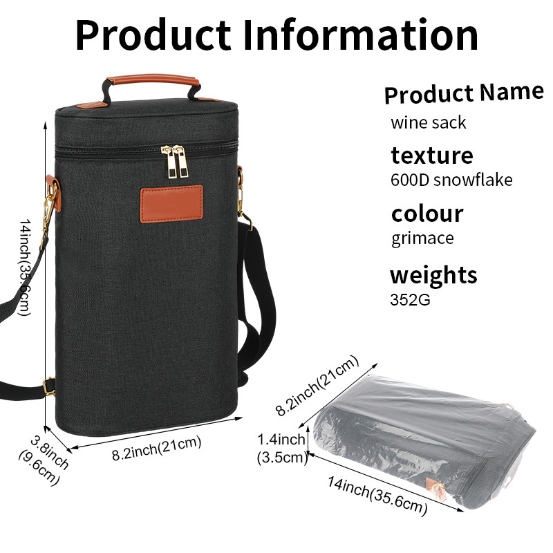 Leekproof Geïsoleerde Padded 2 flessen Gift Tote Carrier Custom Travel Wine Bag met schouderband