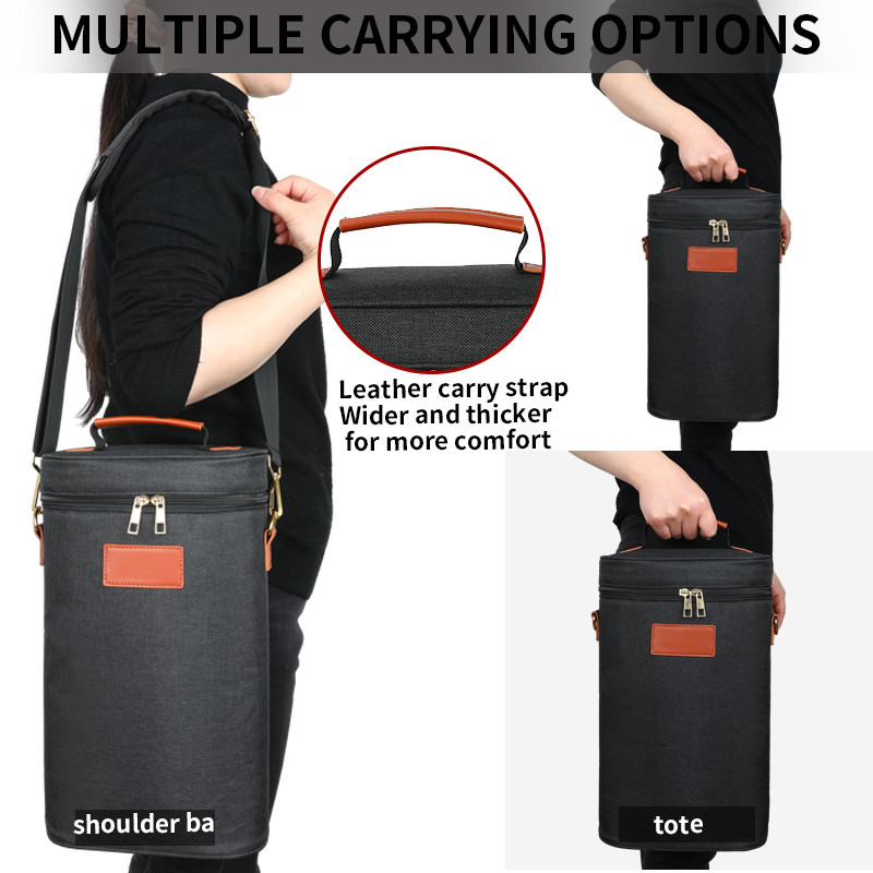 Leekproof Geïsoleerde Padded 2 flessen Gift Tote Carrier Custom Travel Wine Bag met schouderband