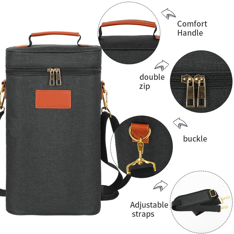 Leekproof Geïsoleerde Padded 2 flessen Gift Tote Carrier Custom Travel Wine Bag met schouderband